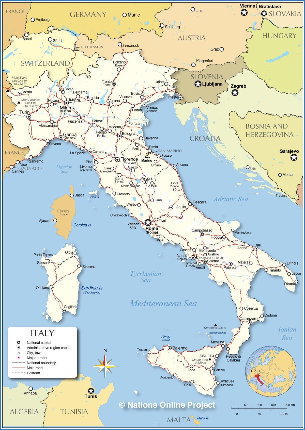 mapa Itálie kapitálu