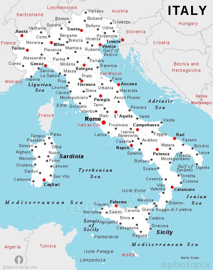 podrobná mapa Itálie s měst a obcí