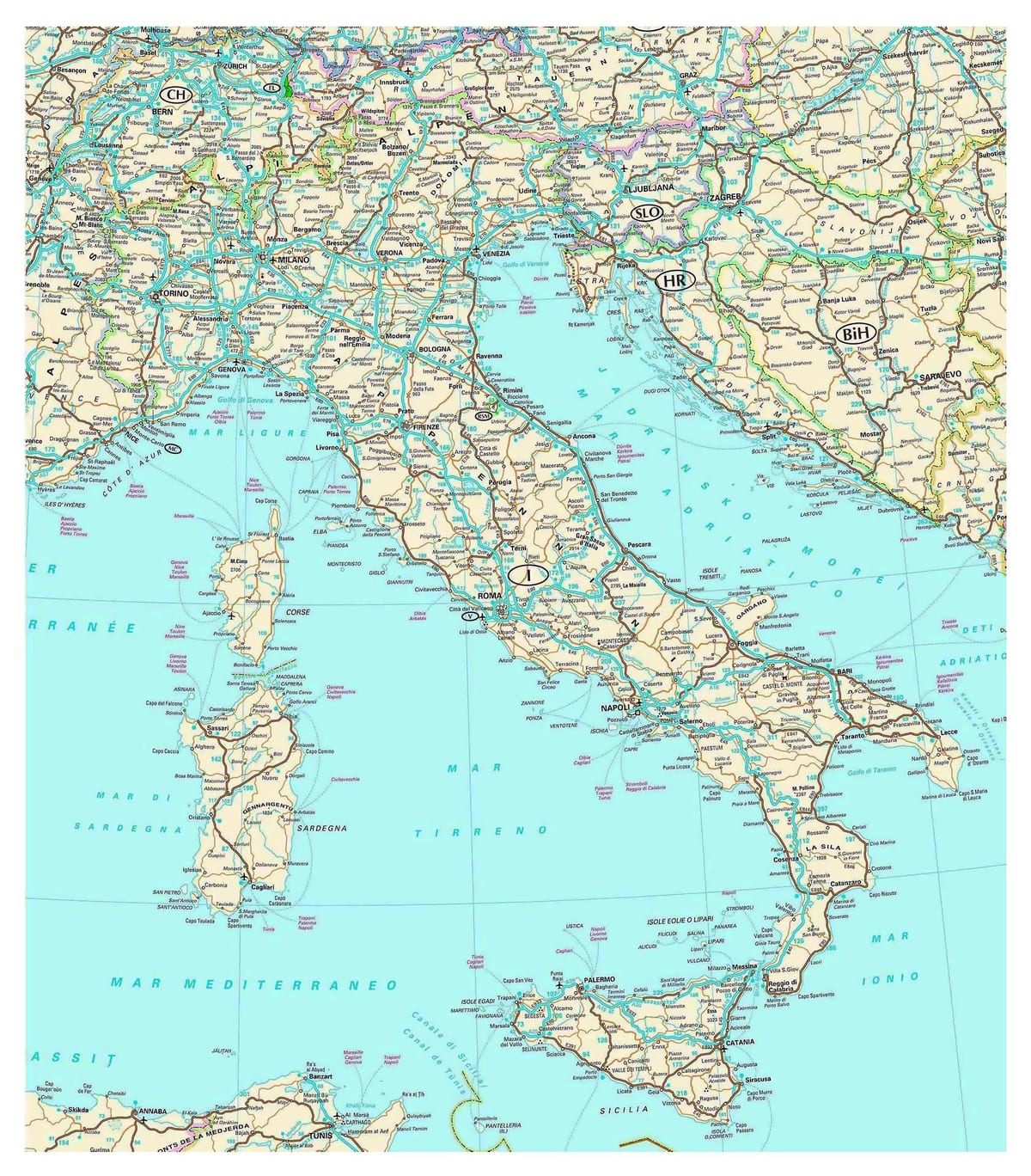 Itálie cestovní mapa trasy