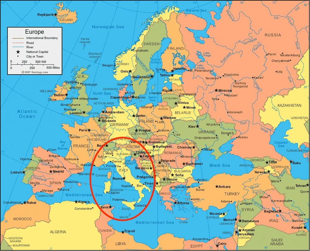 mapa Itálie a evropy