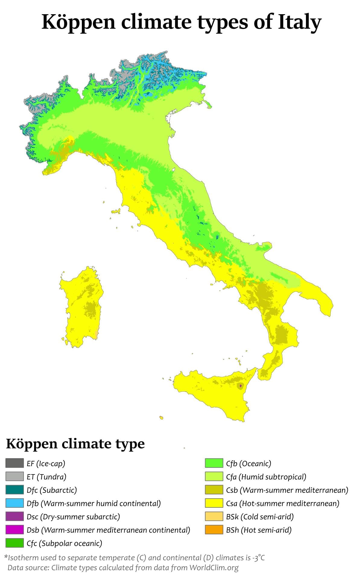 mapa Itálie klimatu