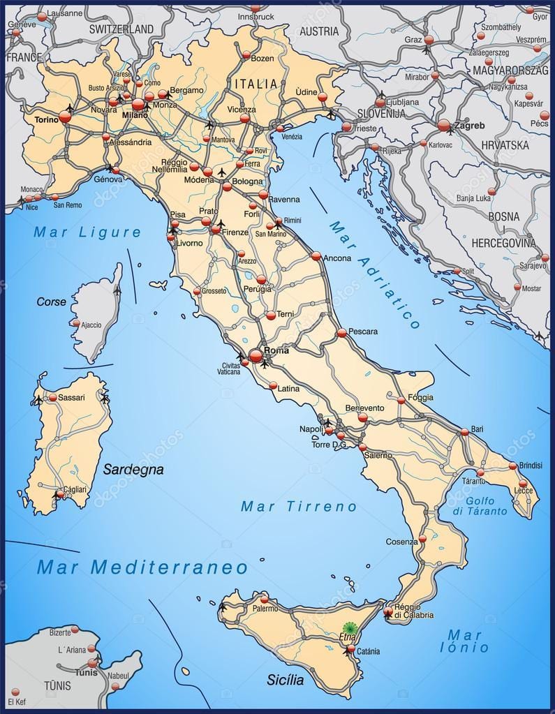 Itálie dálniční mapa