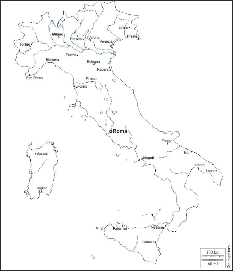 osnovy mapa Itálie s městy