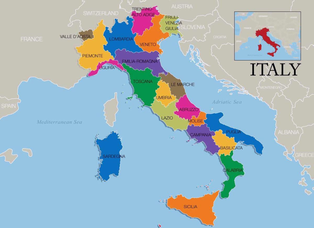 mapa Itálie a regiony