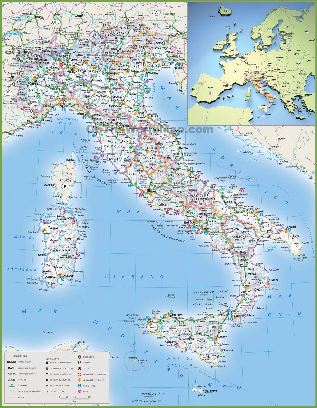 mapa Itálie dopravy