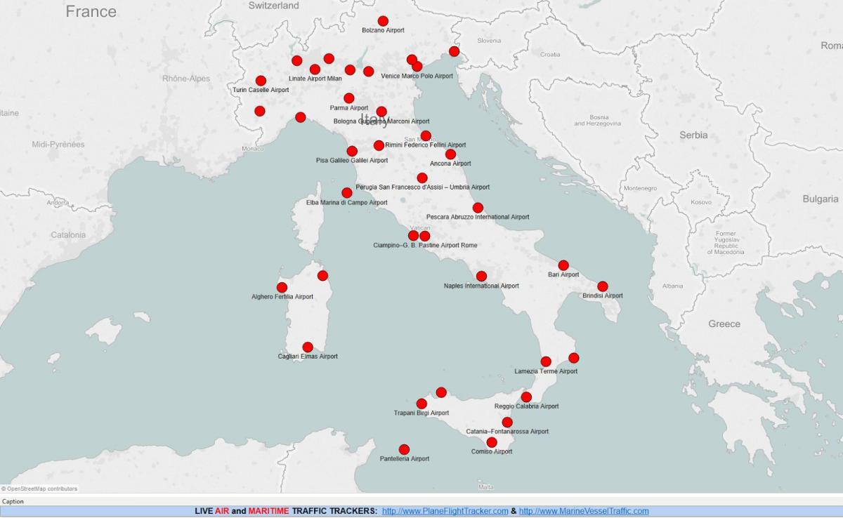mapa Itálie ukazuje letišť