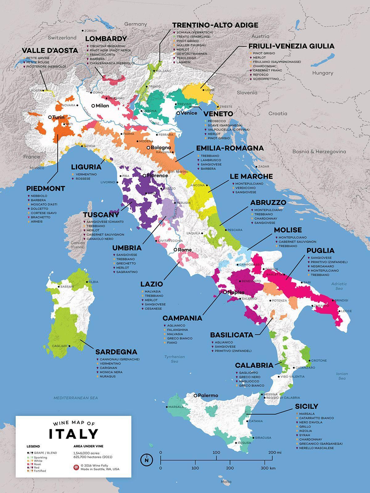 Itálie víno mapě