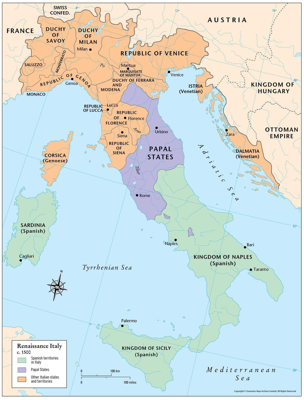 Itálie mapa 1500