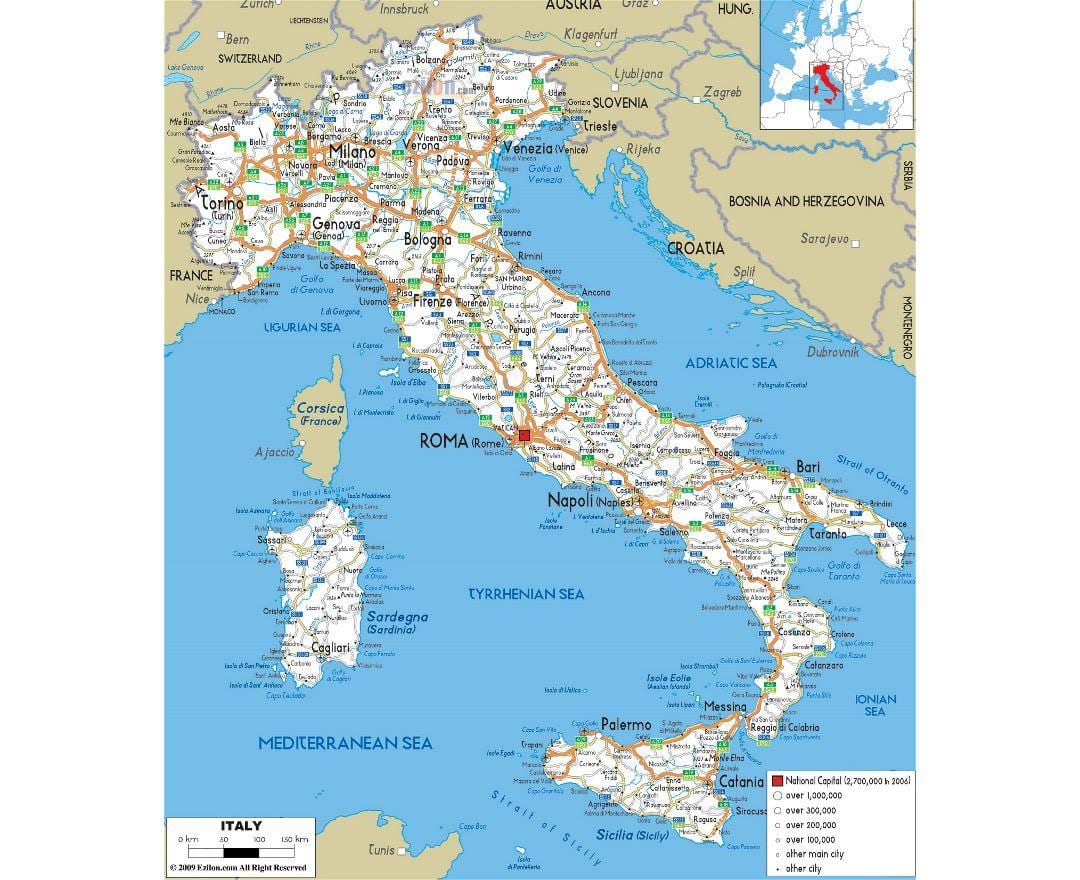 podrobná mapa Itálie s městy
