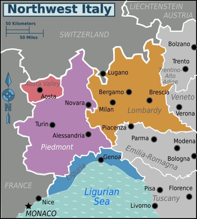 severozápadní Itálii mapě