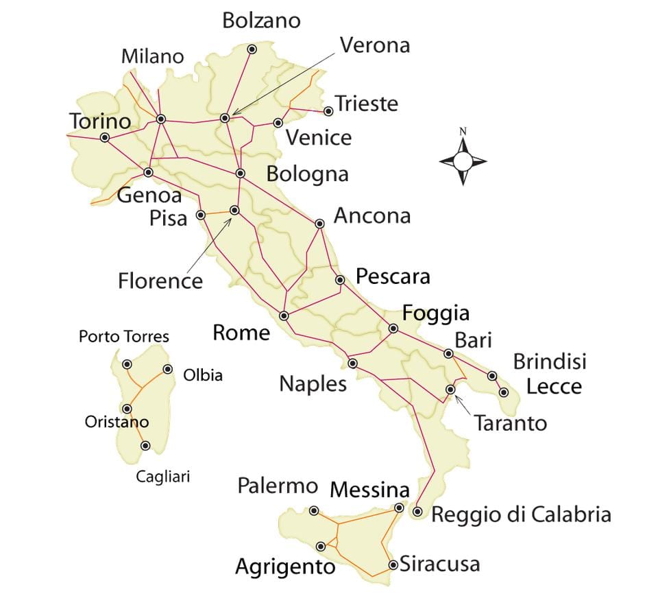 vlak mapa Itálie sítě