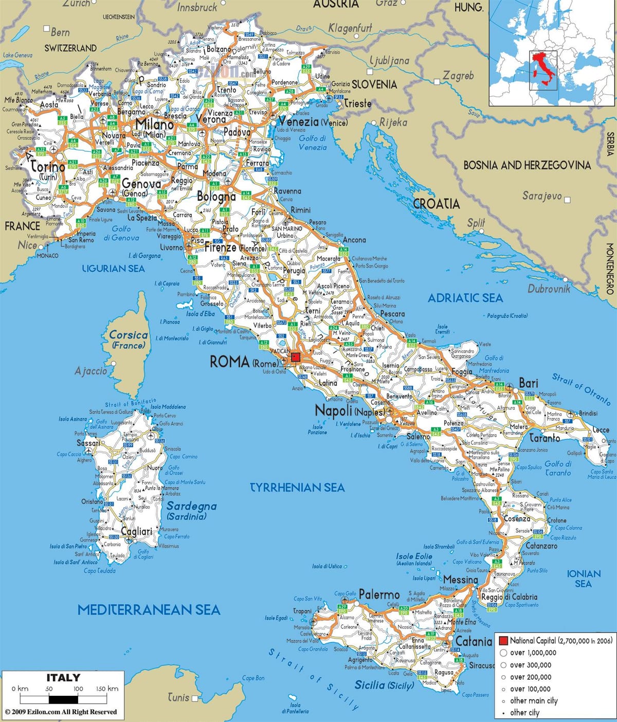 detailní mapa Itálie