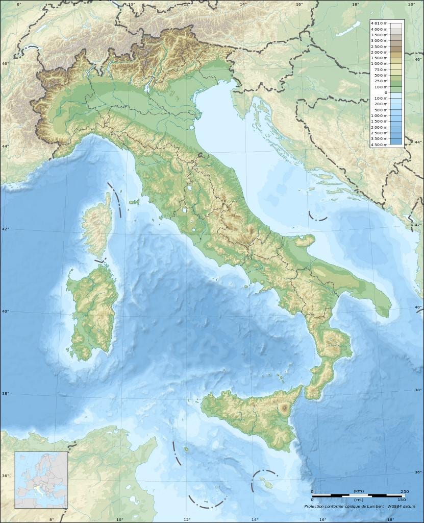 mapa itlay topografické