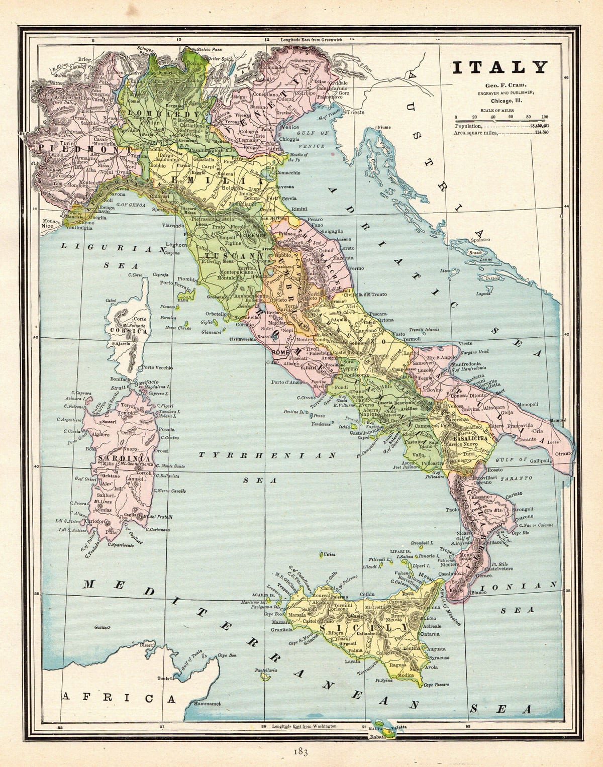 mapa Itálie vintage