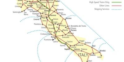 Podrobné železniční mapa Itálie